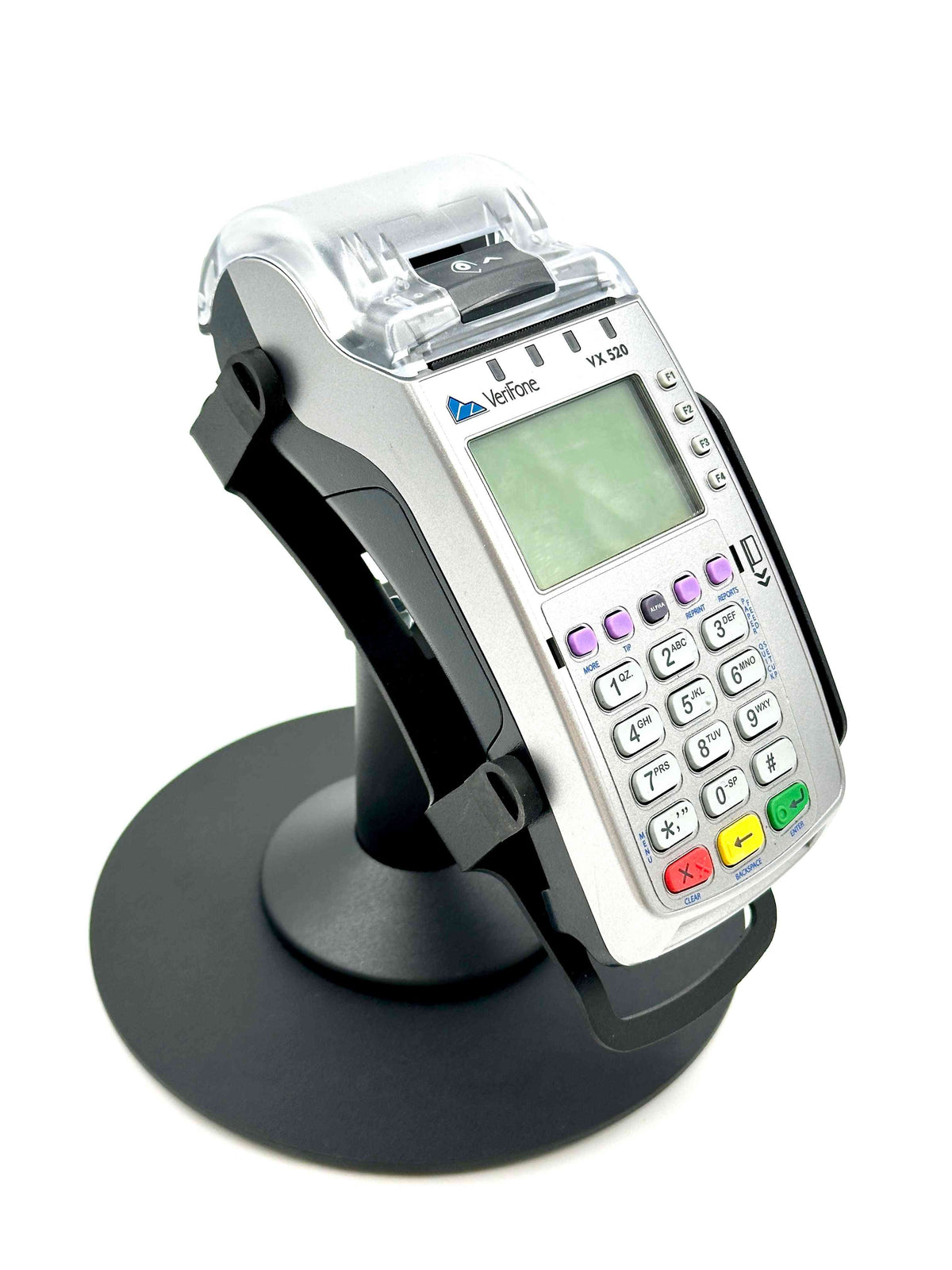 Verifone Vx520 stand, low swivel & tilt freestanding with round plate, view 2
