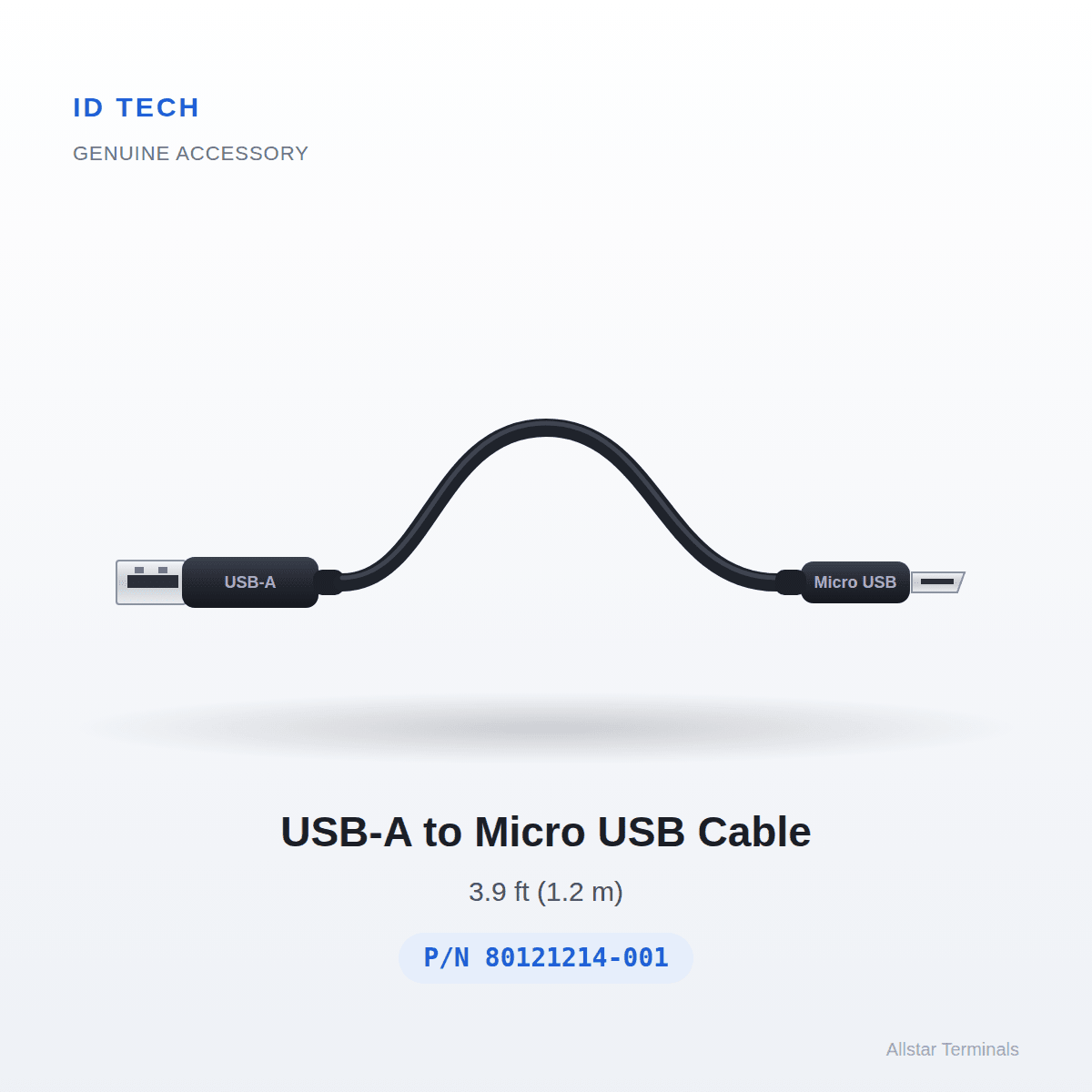 ID TECH USB-A to Micro USB Cable, 3.9 ft (80121214-001) - All-Star Terminals