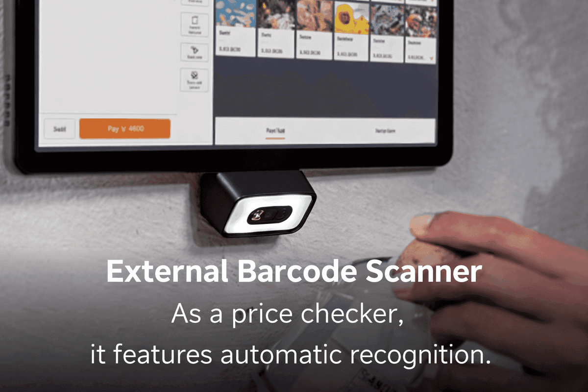 USB barcode scanner attached to POS device for quick checkout