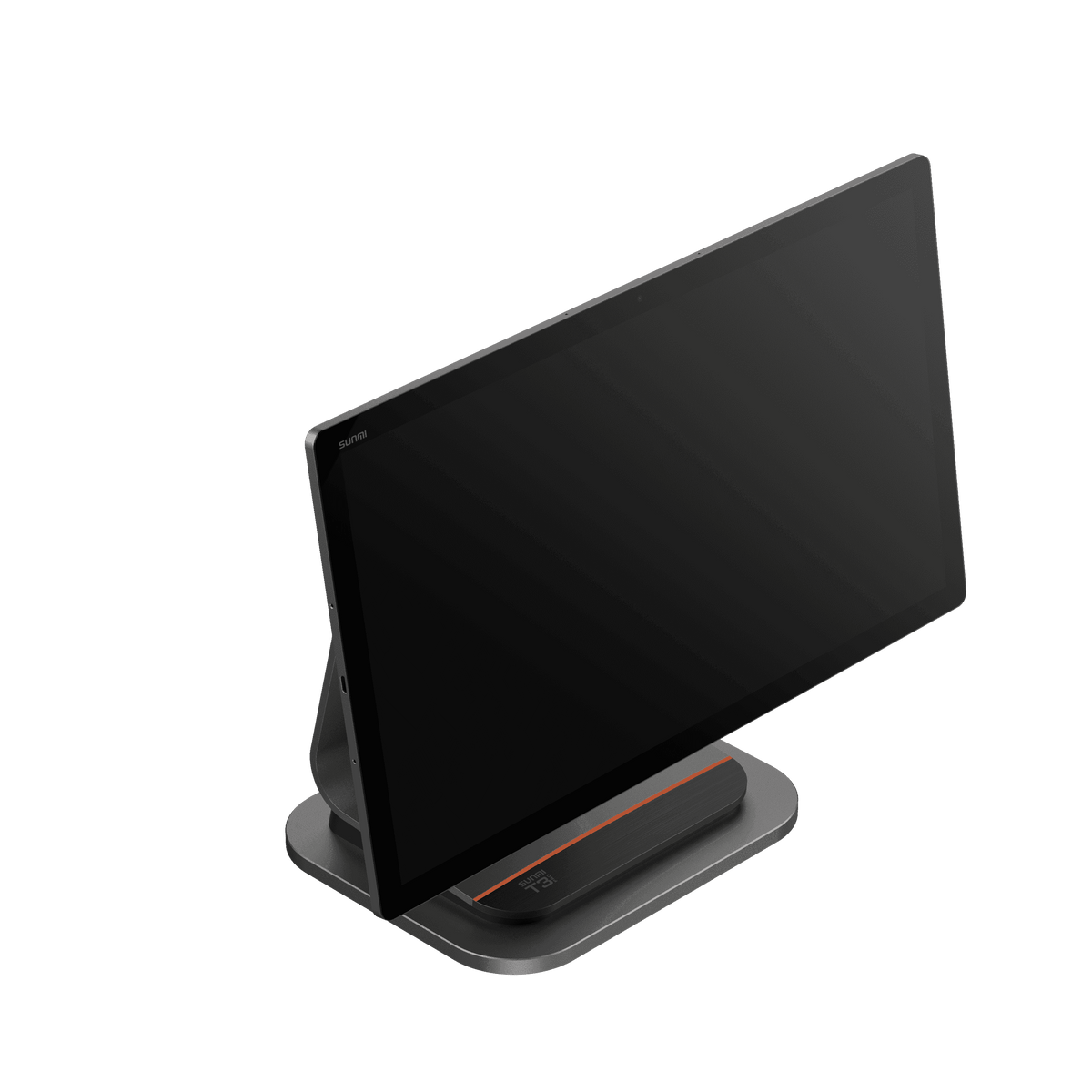 Rear view of SUNMI T3 PRO Super POS terminal displaying ports and sturdy stand