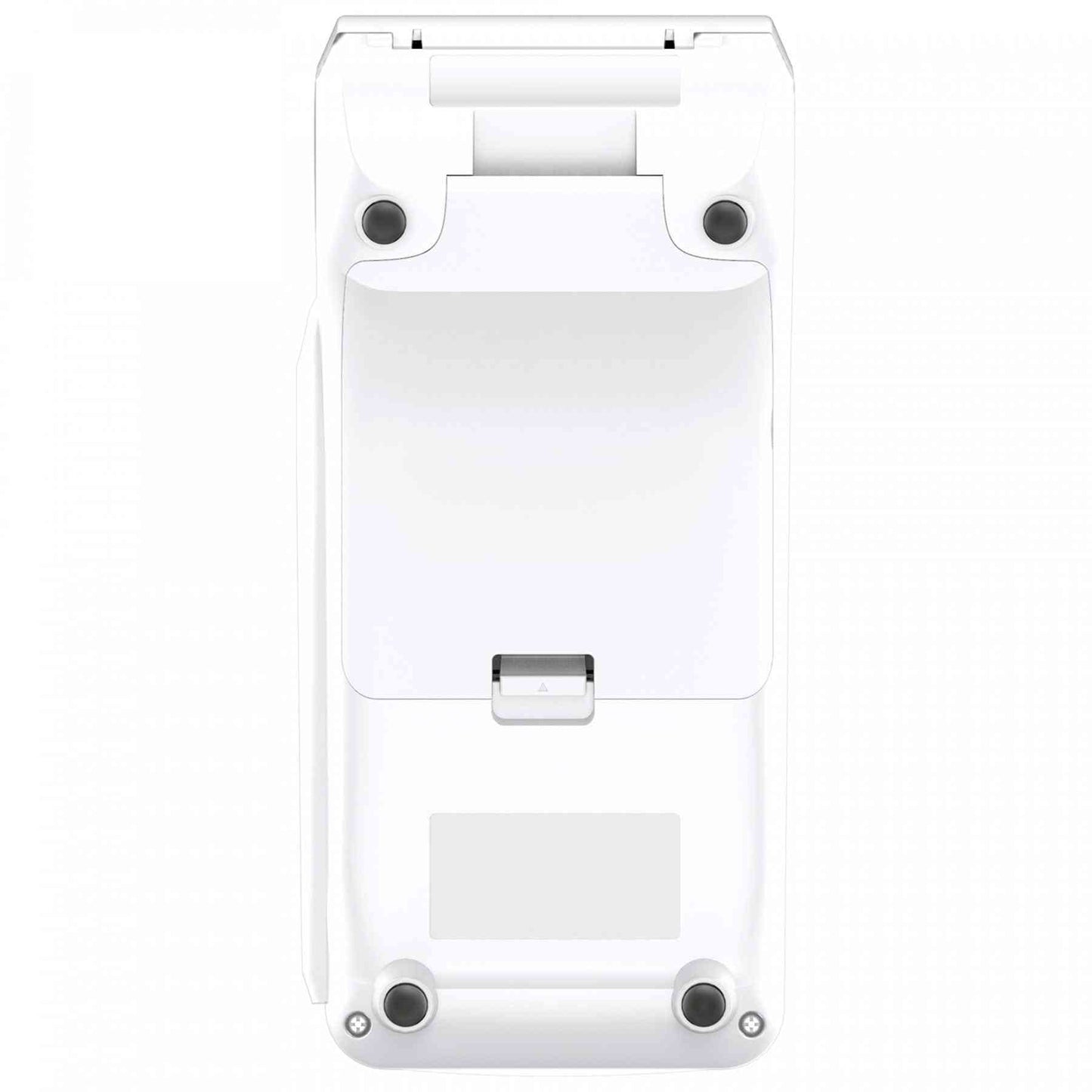 Back view of white POS terminal with mounting options