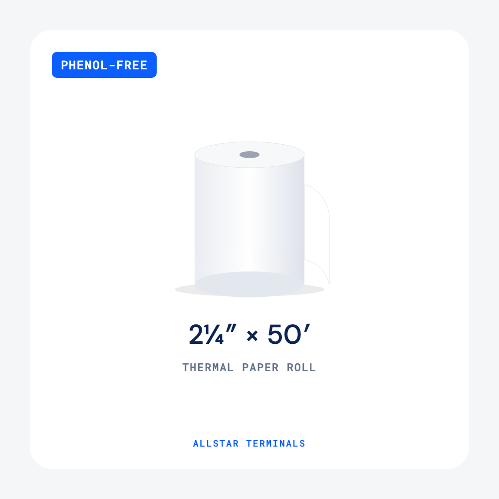 2 1/4" x 50' phenol-free thermal paper roll