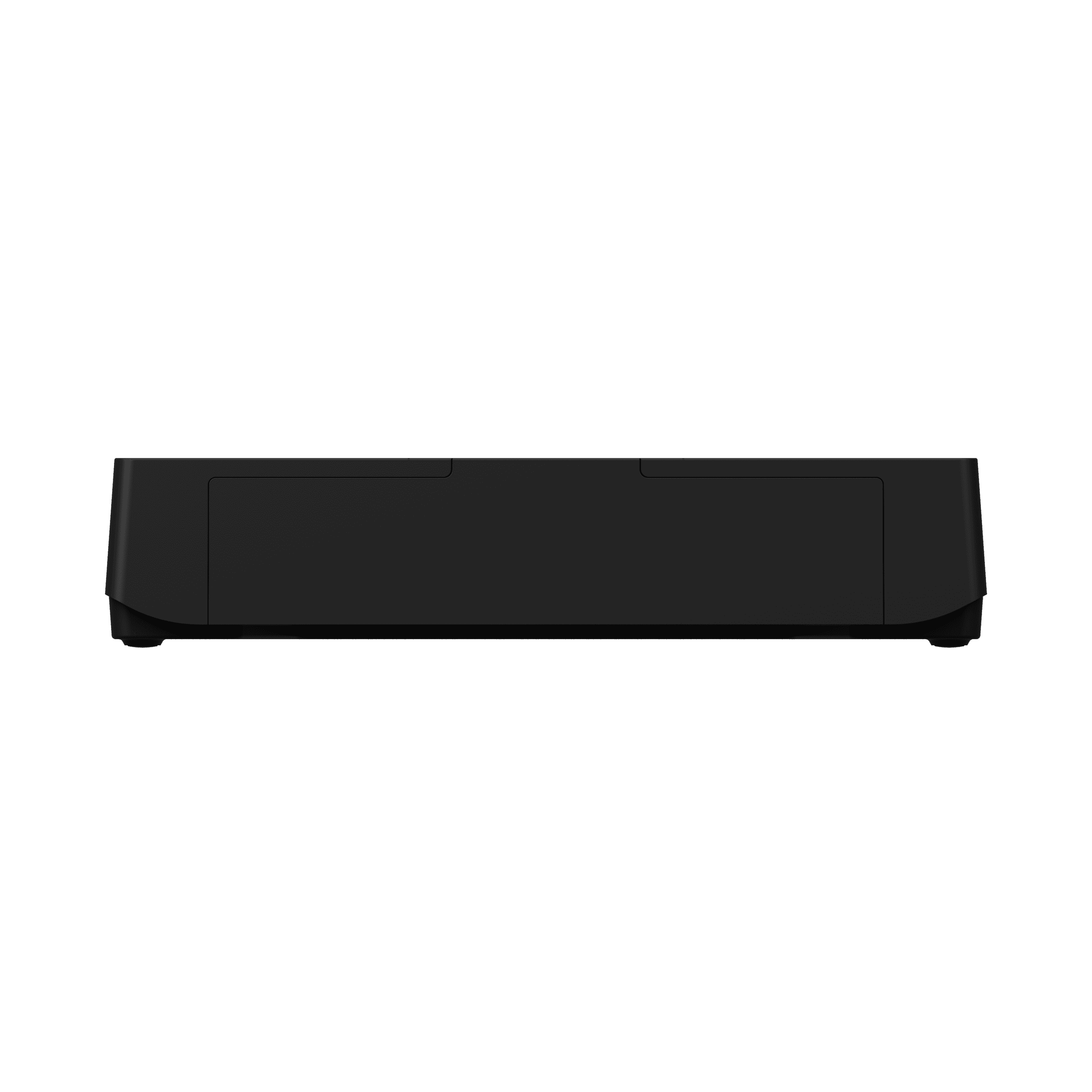 Back view of SUNMI MAX POS cash drawer RJ12, black ABS with media slot, retail cash handling equipment