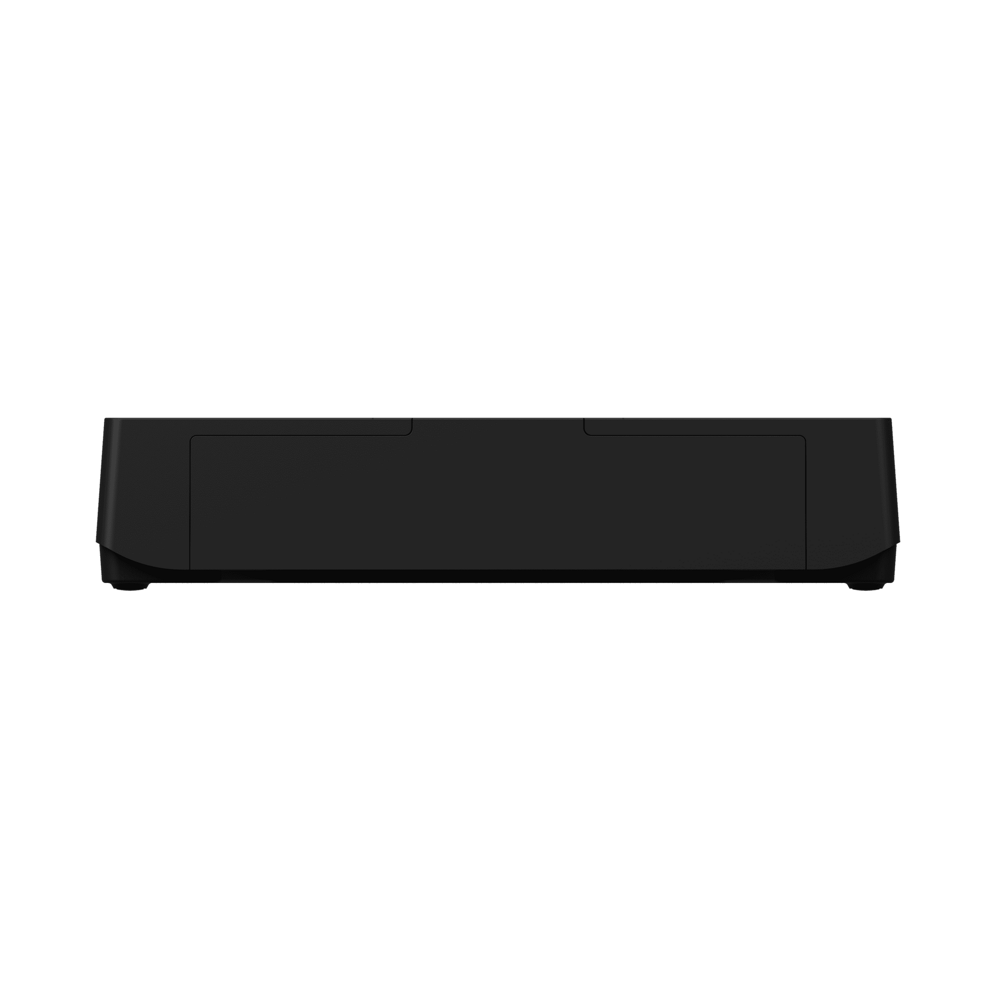 Back view of SUNMI MAX POS cash drawer RJ12, black ABS with media slot, retail cash handling equipment