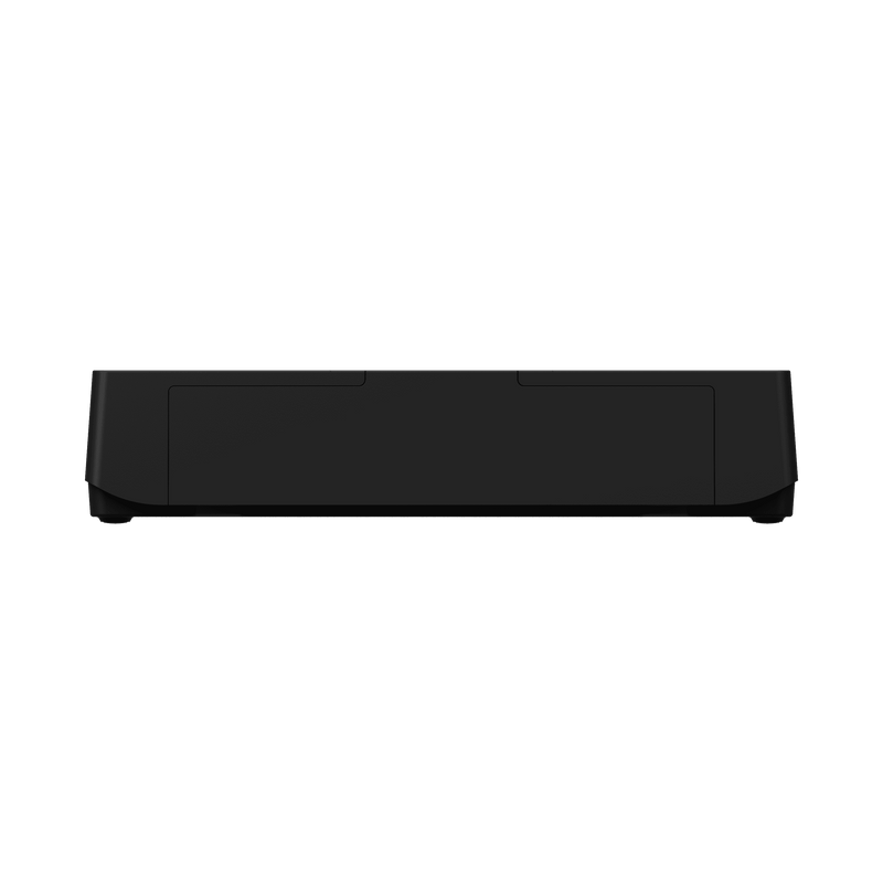Back view of SUNMI MAX POS cash drawer RJ12, black ABS with media slot, retail cash handling equipment