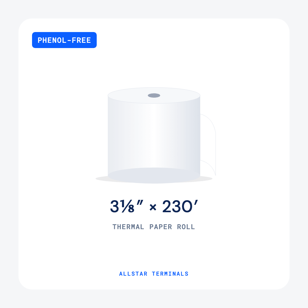 3 1/8" x 230' Thermal Paper Rolls, Phenol-Free | SUNMI, PAX E700/E800, Elo - All-Star Terminals