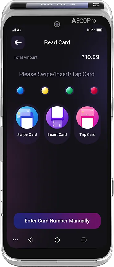 PAX A920Pro DUO front view with 6.5-inch HD+ touchscreen and 1.99-inch customer-facing display