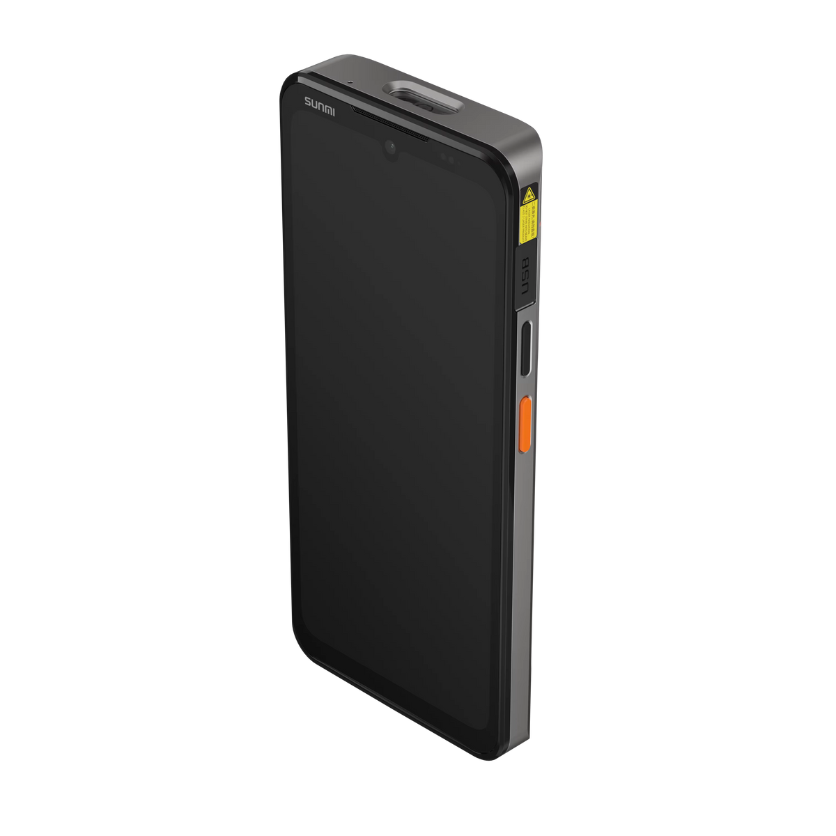 Front view of handheld rugged POS with display