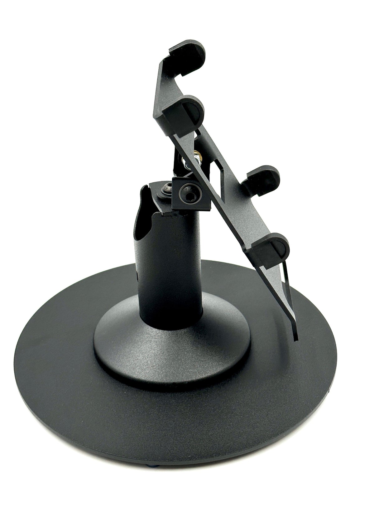 Verifone V400M stand, low freestanding swivel & tilt metal with round plate, view 2