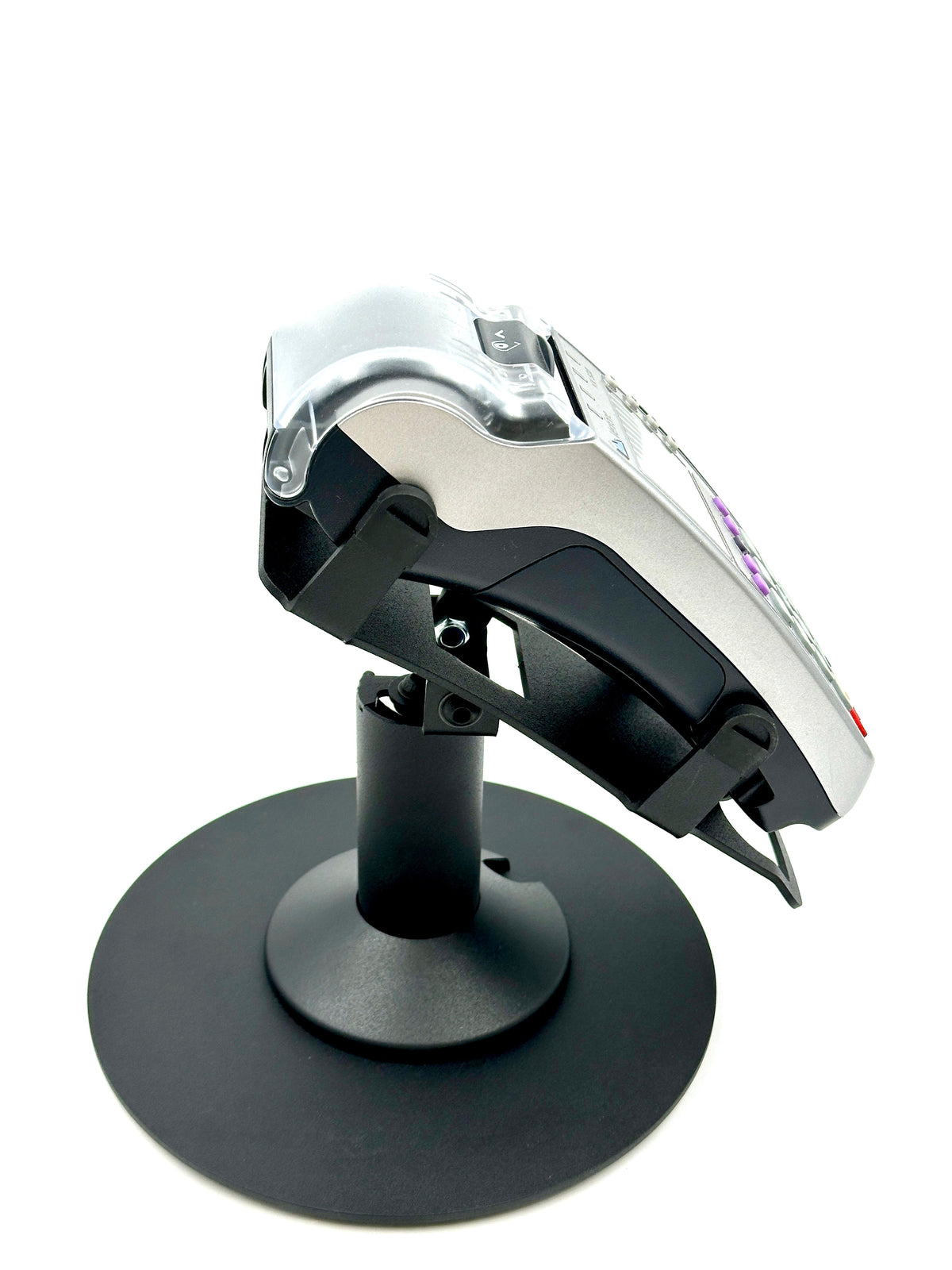 Verifone Vx520 stand, low swivel & tilt freestanding with round plate, view 4