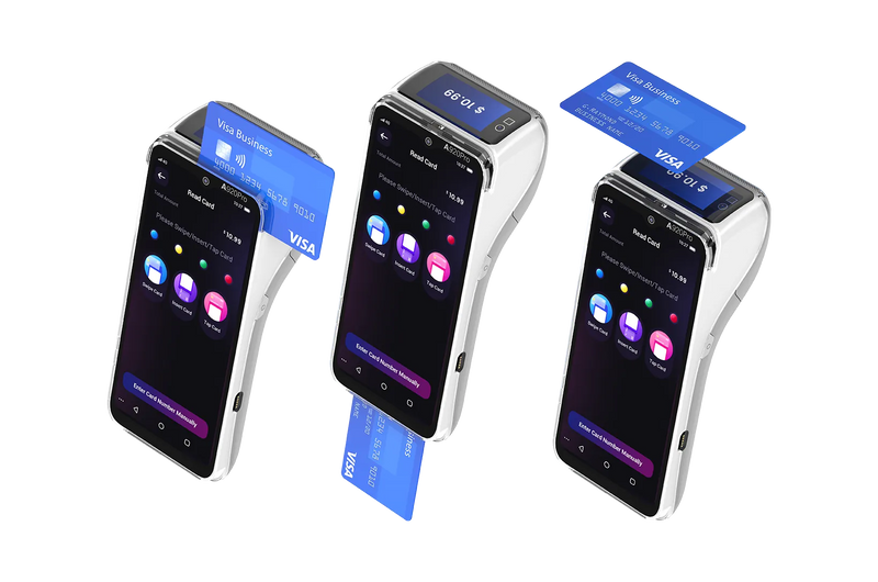 PAX A920Pro DUO dual-screen Android payment terminal accepting swipe, insert, and tap card payments