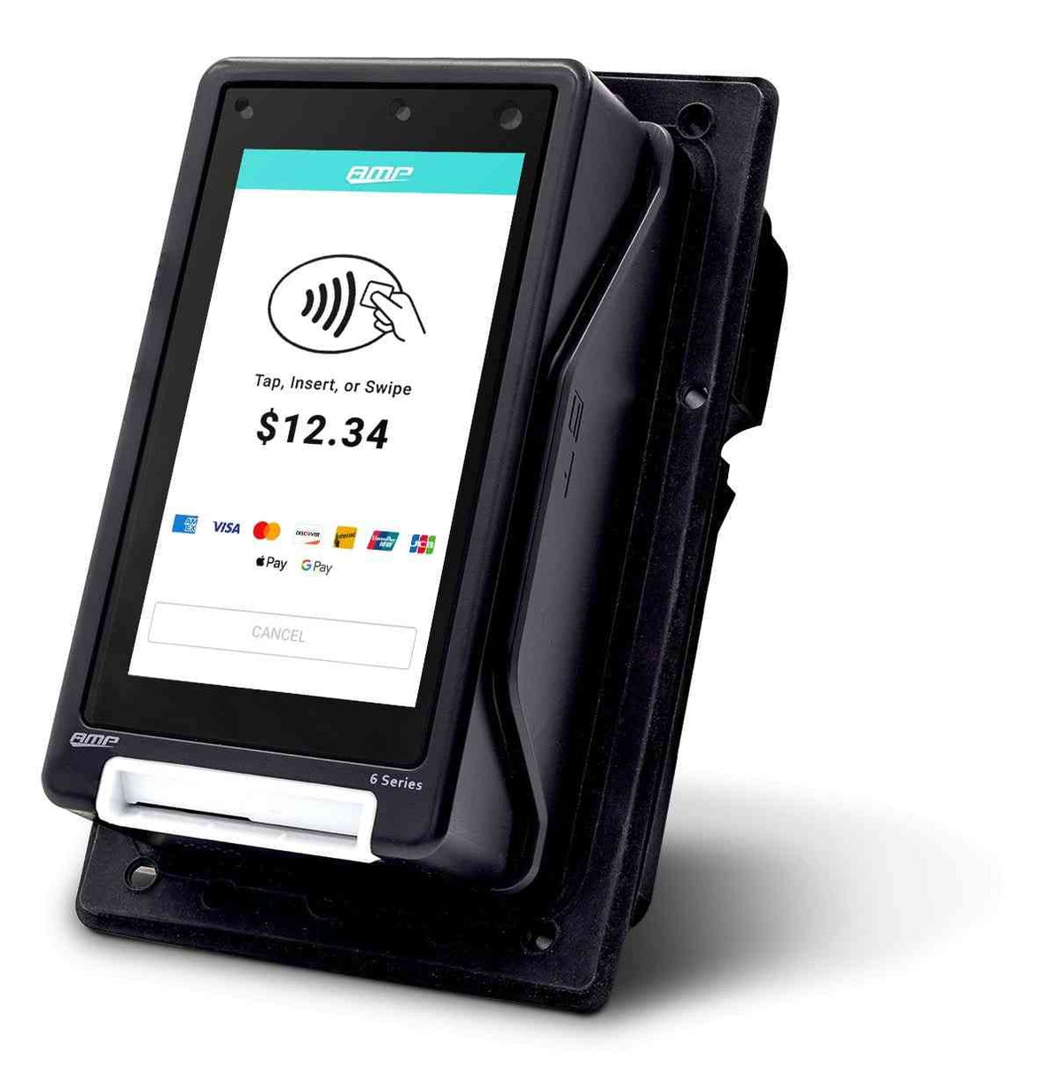 Unattended self-service POS terminal with touchscreen display for retail transactions