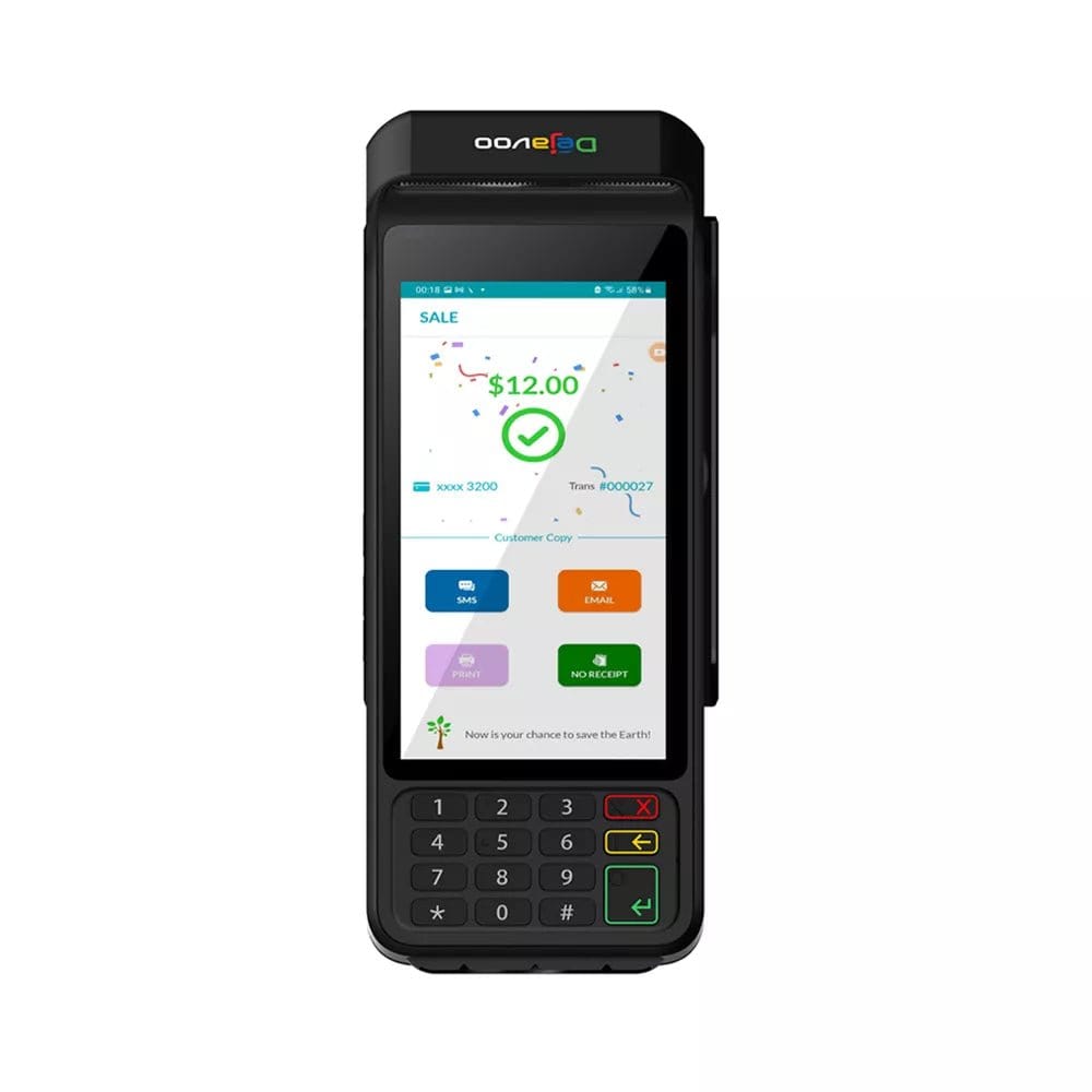 Dejavoo P3 Android POS terminal with touchscreen and payment options