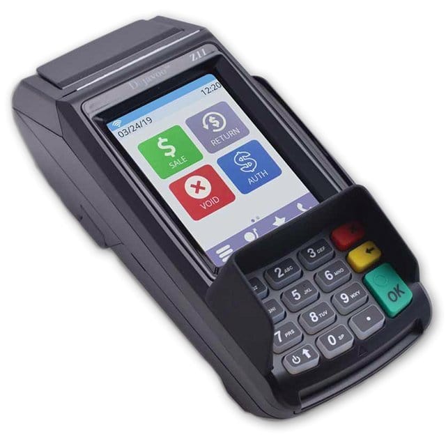 Dejavoo Z11 EMV CTLS credit card terminal with touchscreen and keypad