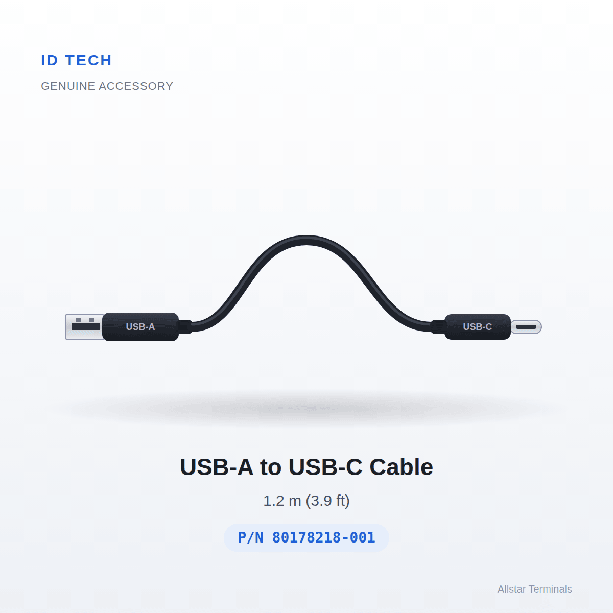 ID TECH USB-A to USB-C Cable, 1.2 m (80178218-001) - All-Star Terminals