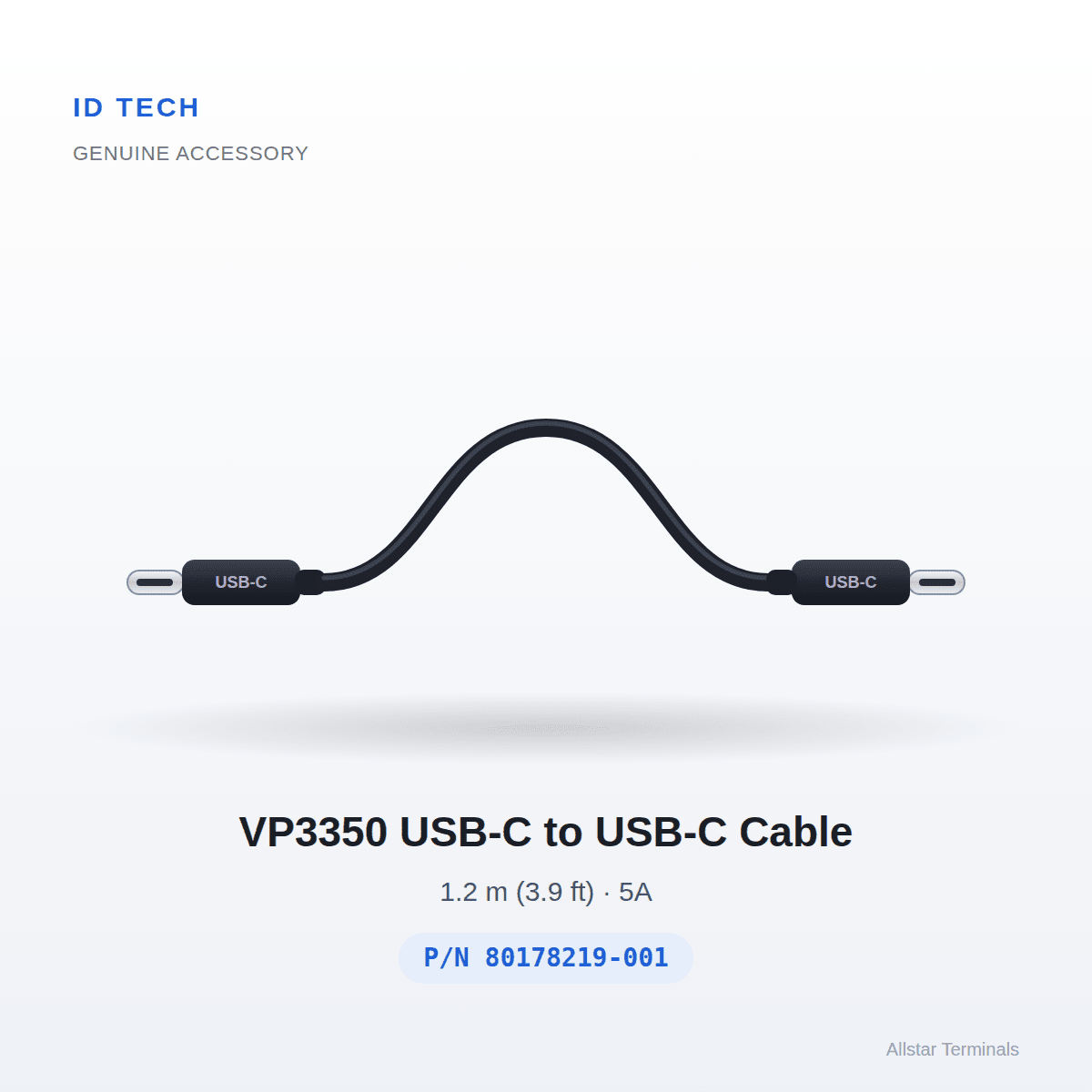 ID TECH VP3350 USB-C to USB-C Cable, 1.2 m, 5A (80178219-001) - All-Star Terminals