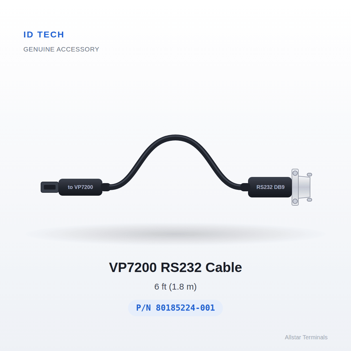 ID TECH VP7200 RS232 Cable, 6 ft (80185224-001) - All-Star Terminals