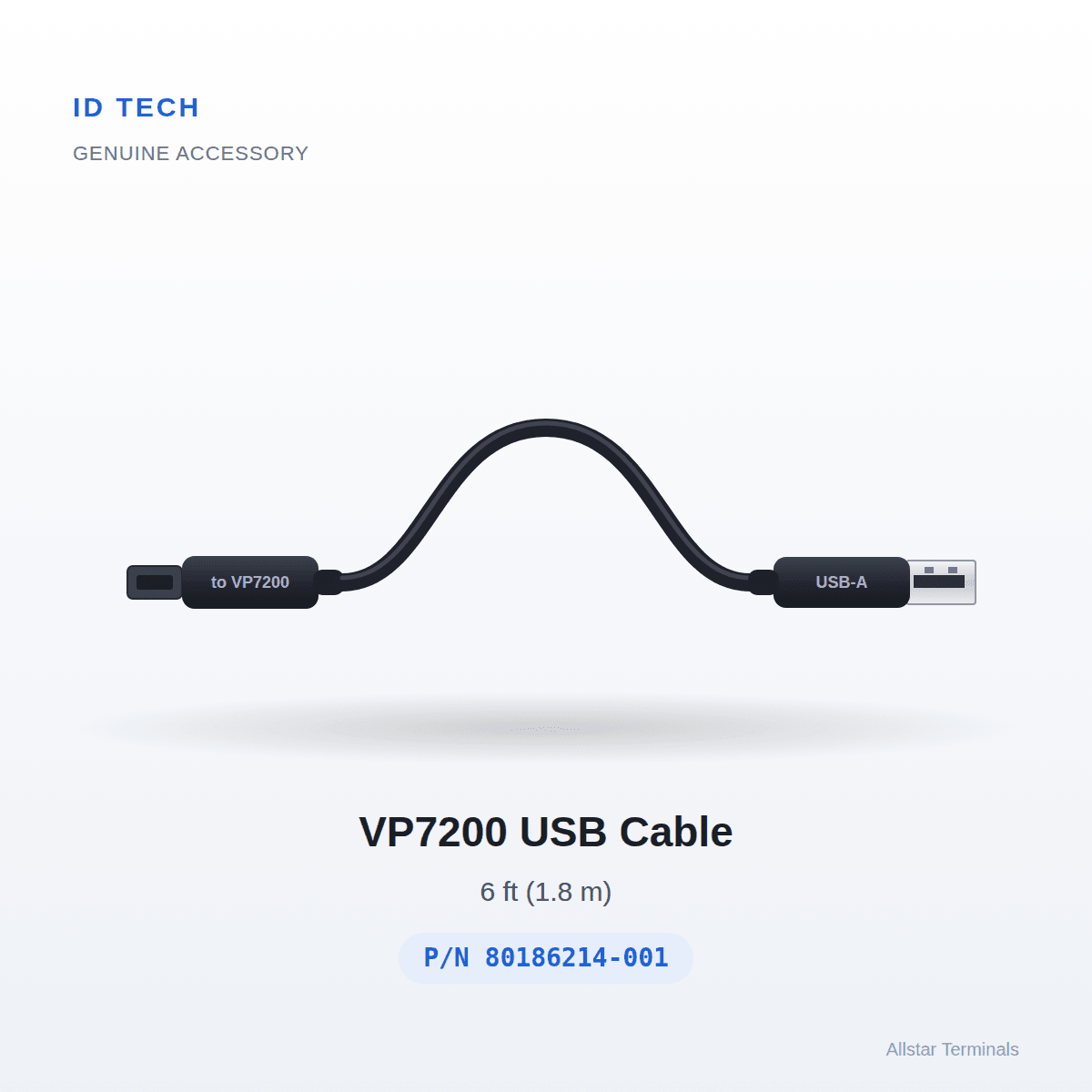 ID TECH VP7200 USB Cable, 6 ft (80186214-001) - All-Star Terminals