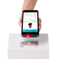 Portable POS terminal scanning barcode on product