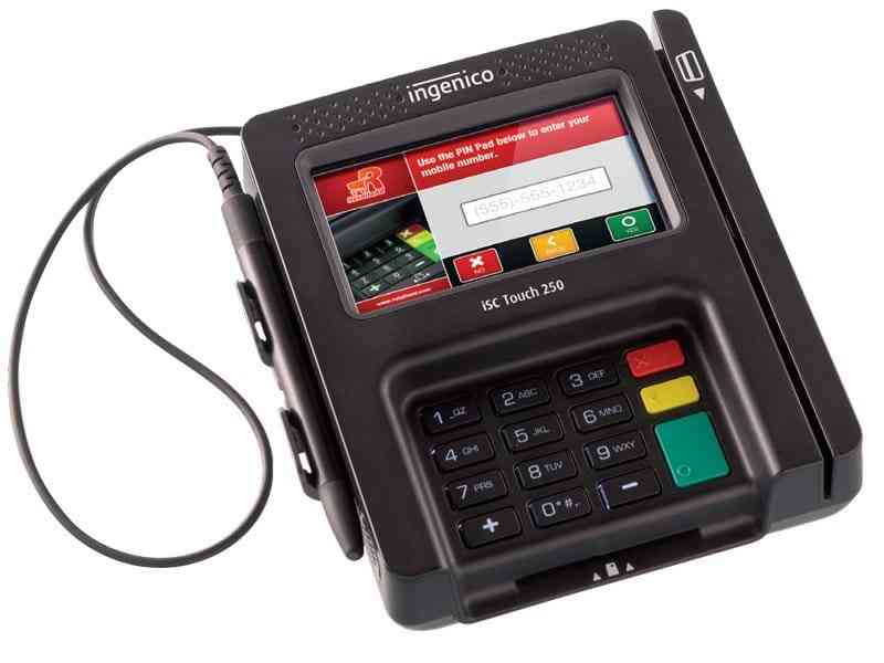 Ingenico ISC Touch 250 EMV NFC terminal with touchscreen and keypad for secure payments