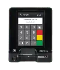 Ingenico POS terminal with touchscreen and PIN pad for payments