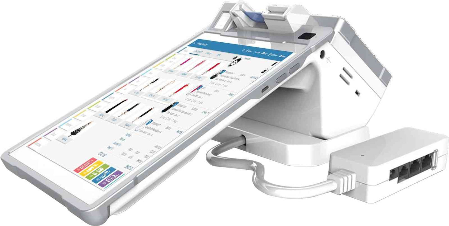 White POS terminal with touchscreen display and integrated card reader for business