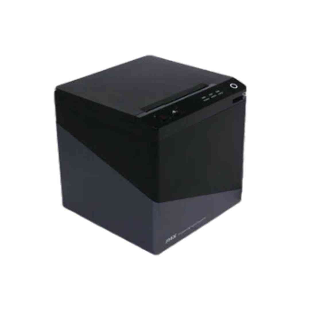 Black compact thermal receipt printer with printed receipt