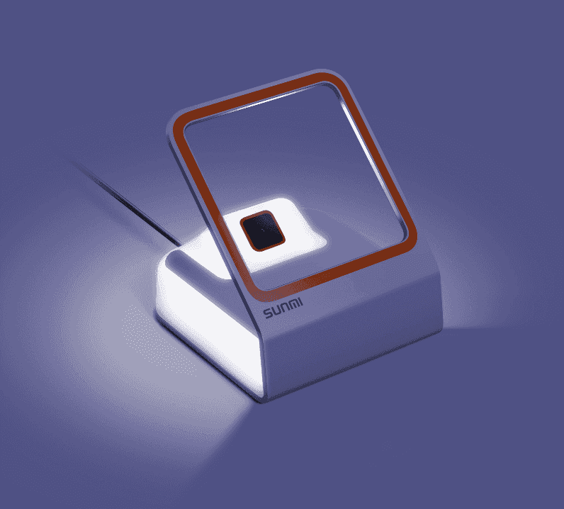 SUNMI Blink2 QR barcode scanner with stand and illuminated frame