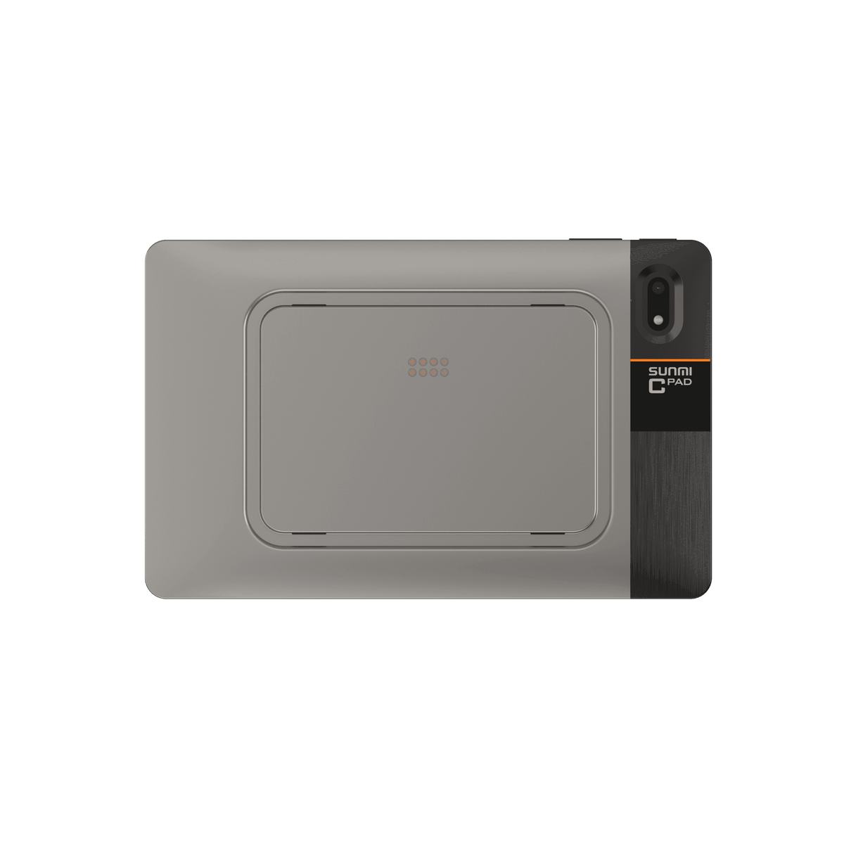 Side view of SUNMI CPad 8.7 tablet showing slim profile, ports, and NFC area for business use