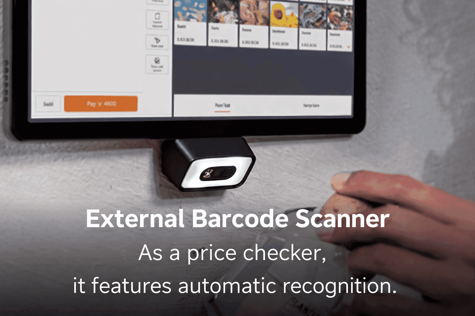 USB barcode scanner attached to POS device for quick checkout