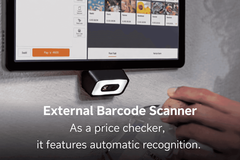 USB barcode scanner attached to POS device for quick checkout
