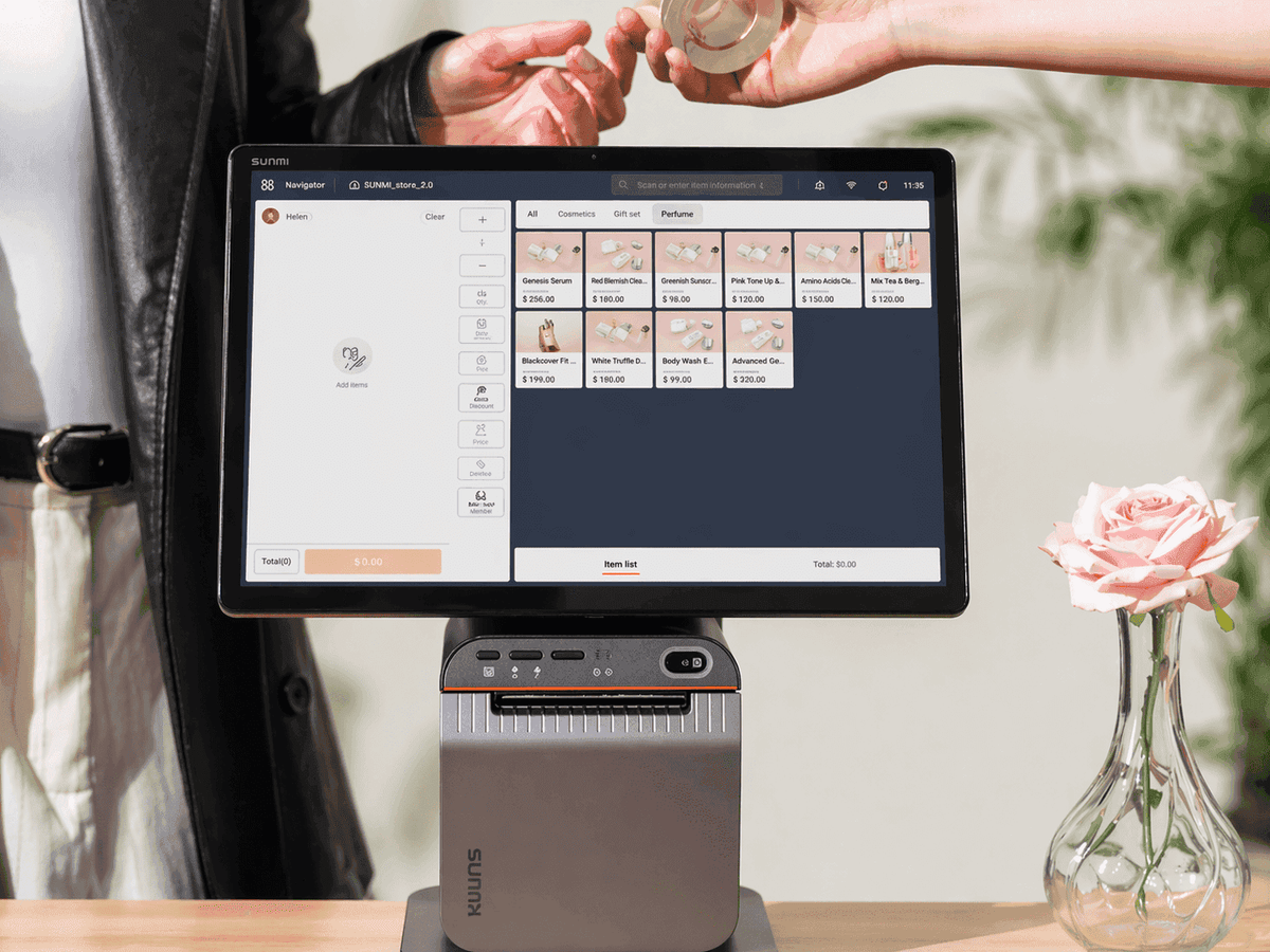 SUNMI CPad printing base POS dock with scanner and USB for retail checkout