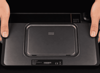 Close-up of SUNMI CPad tablet with protective case and scanner head opening