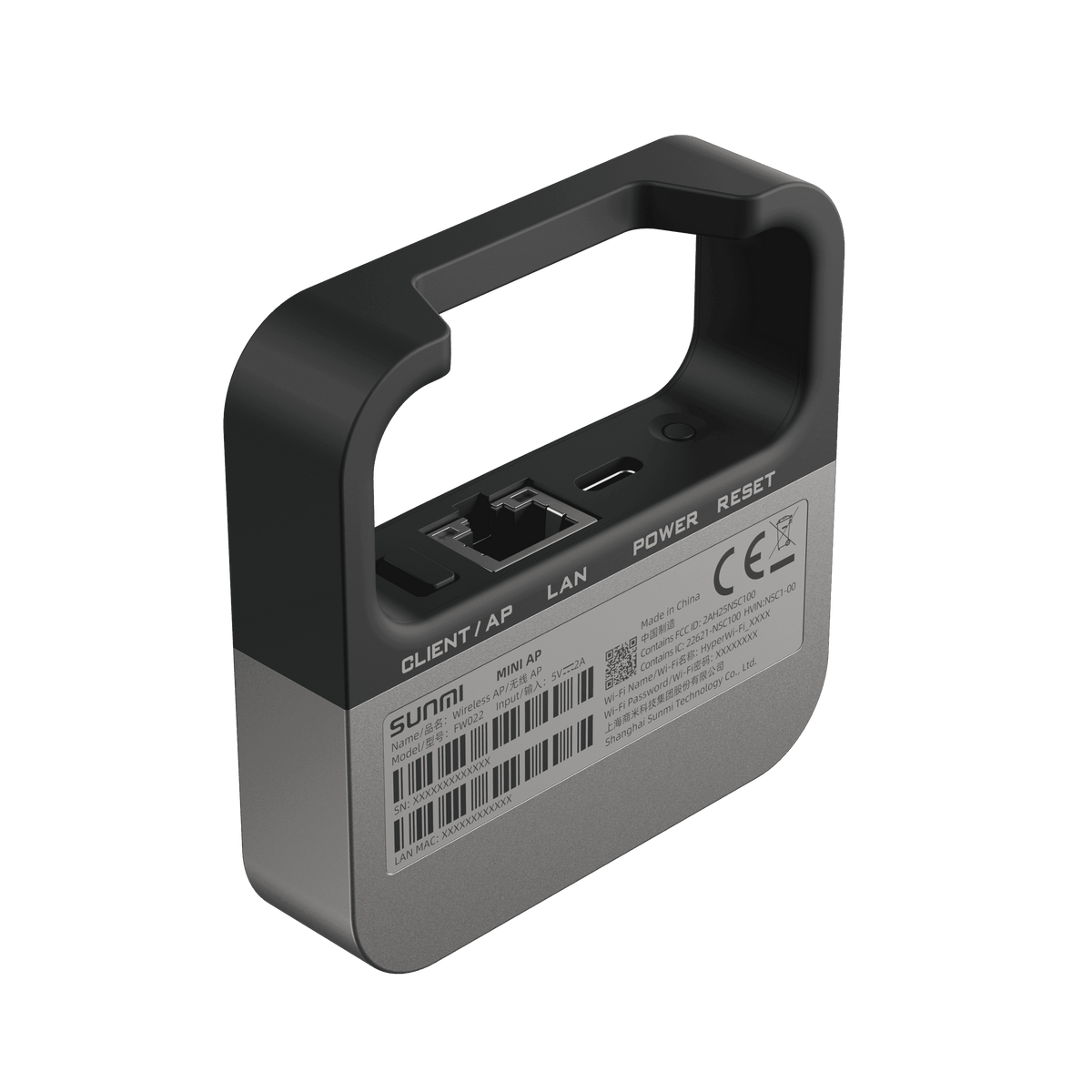 Rear view of SUNMI MINI AP with Ethernet port and product information label