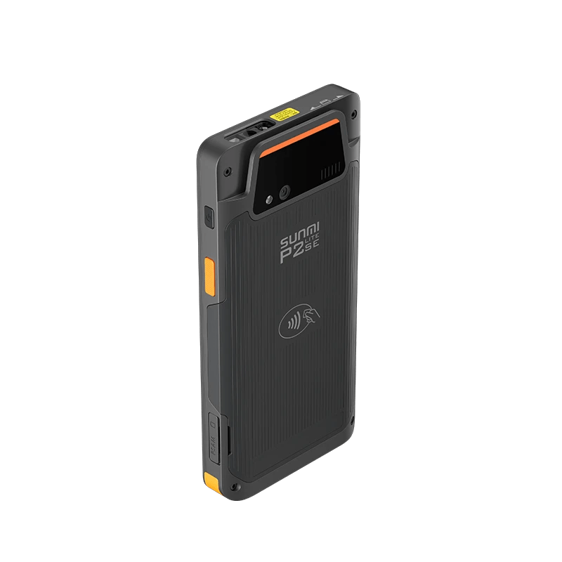 Back view of SUNMI P2 Lite SE portable mobile POS with wireless payment symbol