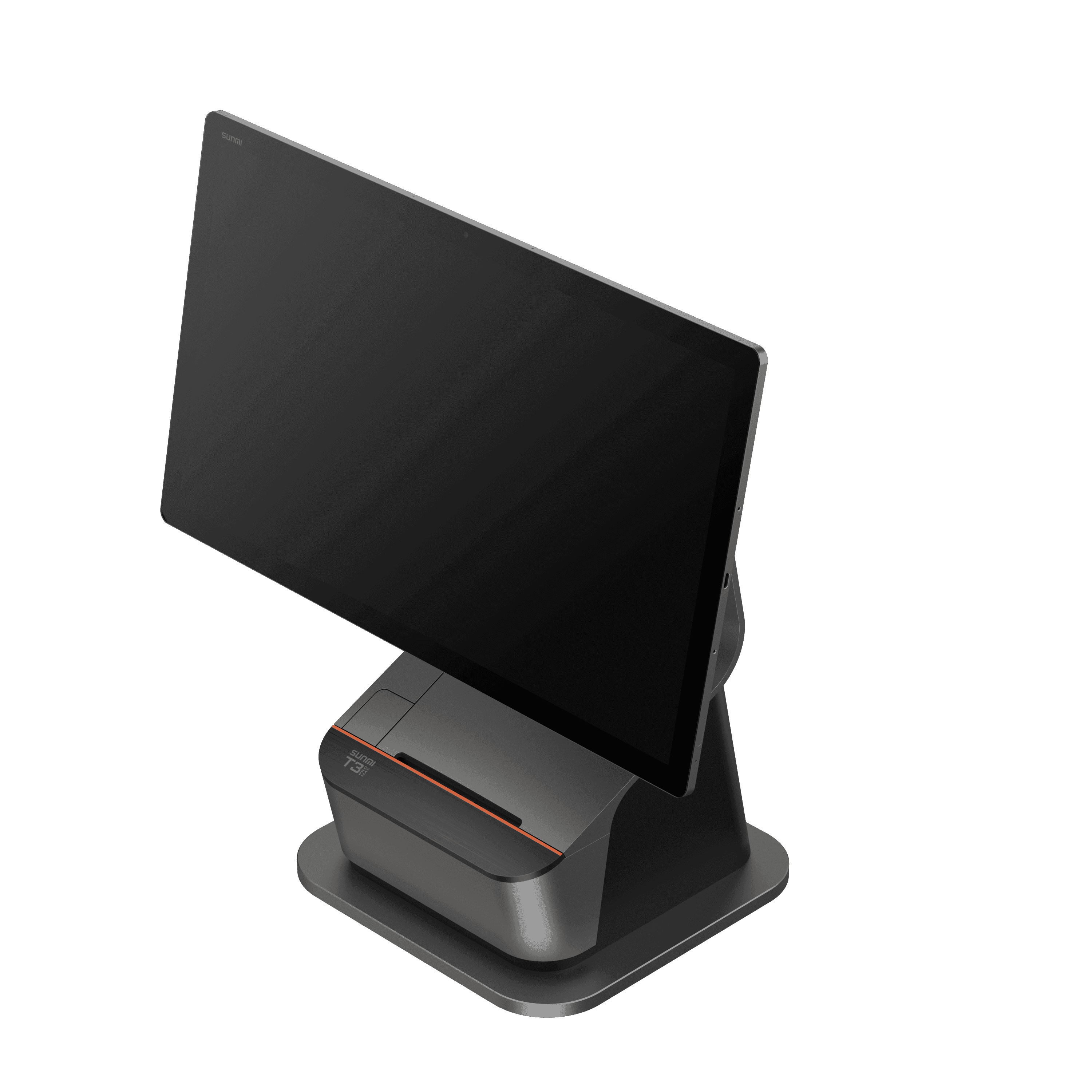 Rear view of SUNMI T3 PRO MAX POS terminal showing connectivity ports and stand