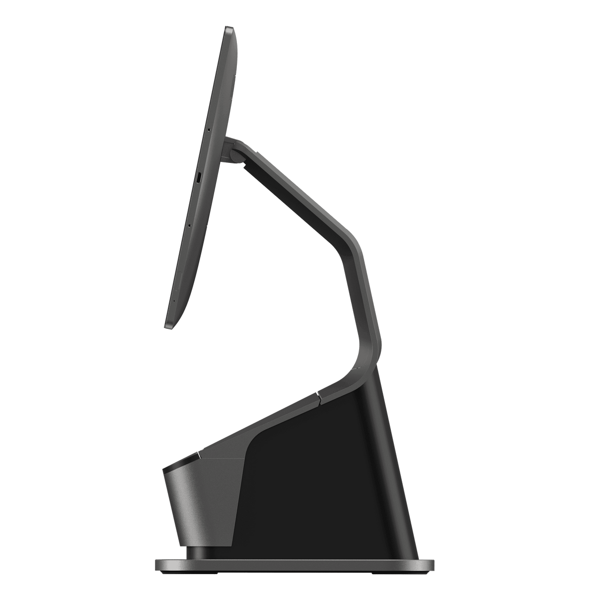 Back of SUNMI T3 PRO MAX POS terminal with stand and connectivity ports