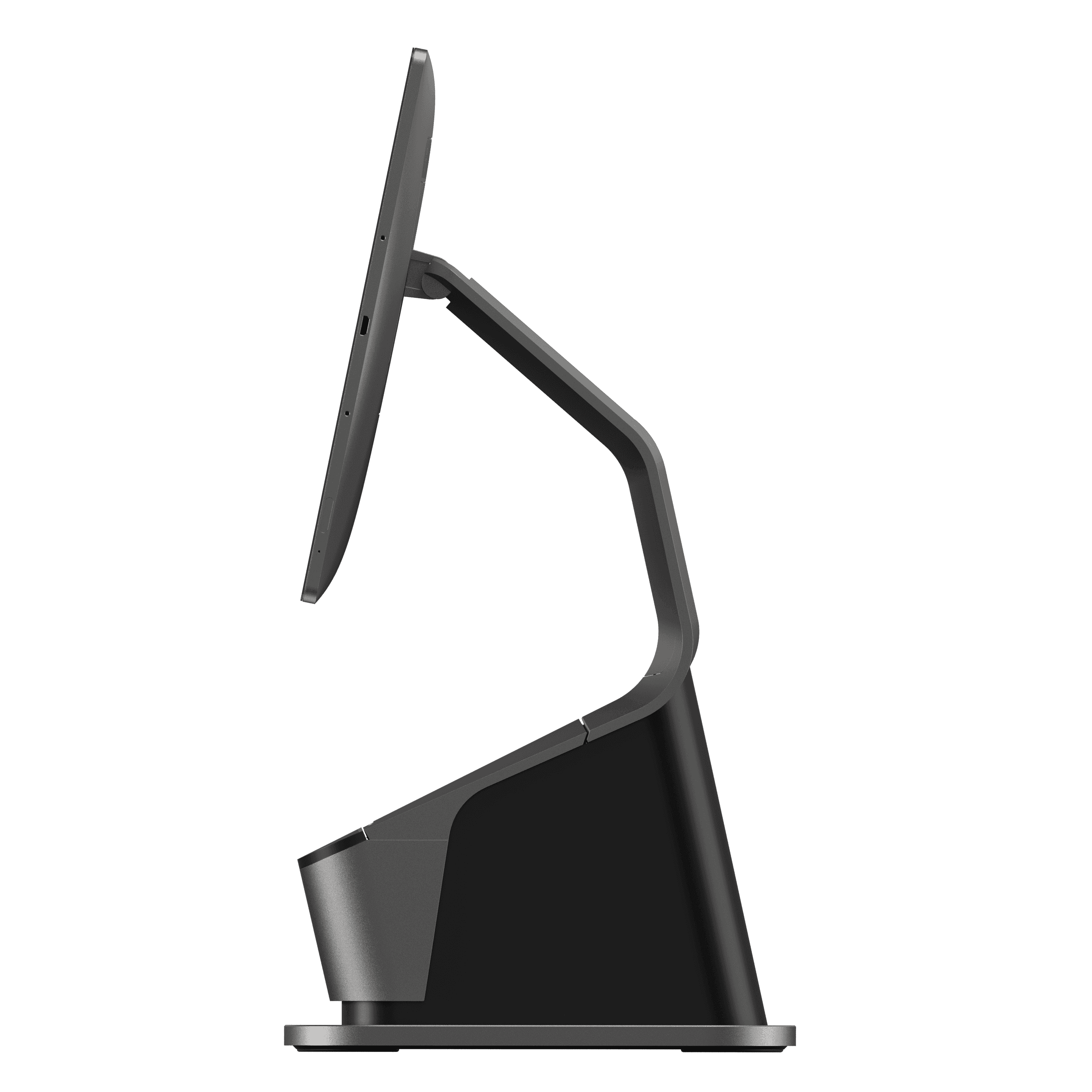 Back of SUNMI T3 PRO MAX POS terminal with stand and connectivity ports
