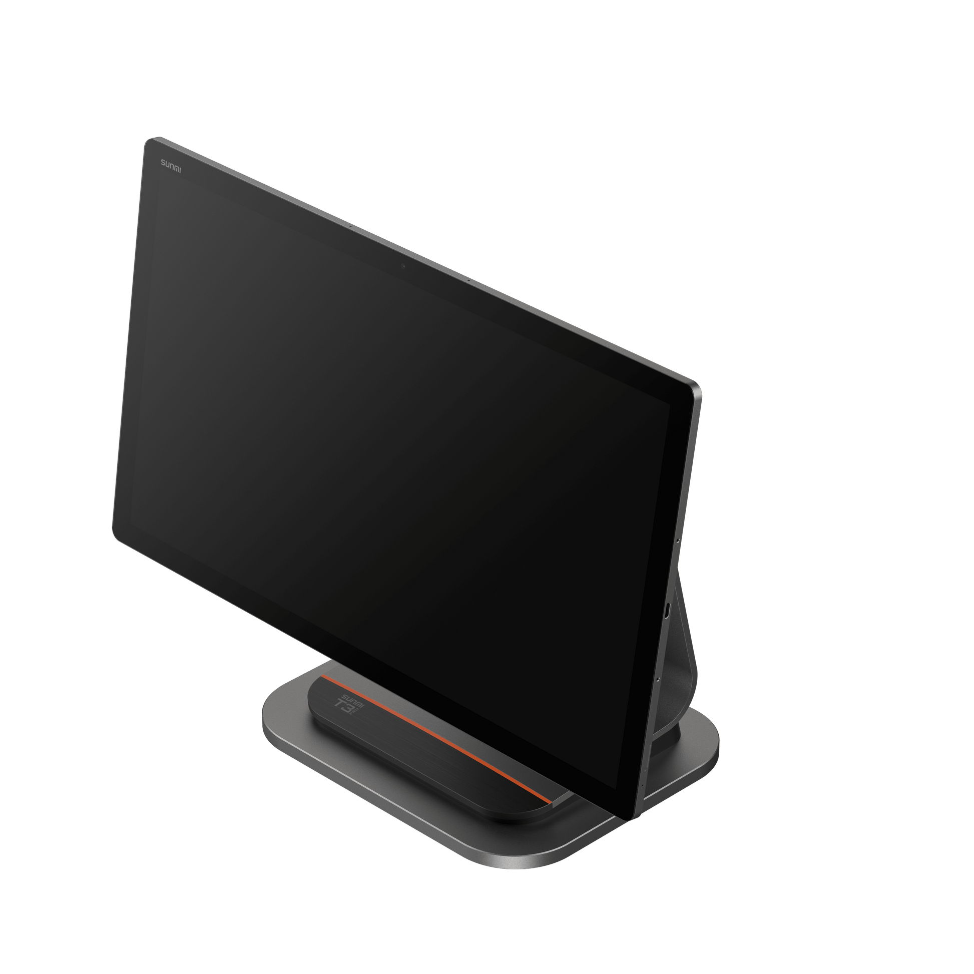 Rear view of SUNMI T3 Pro POS with stand and connectivity ports