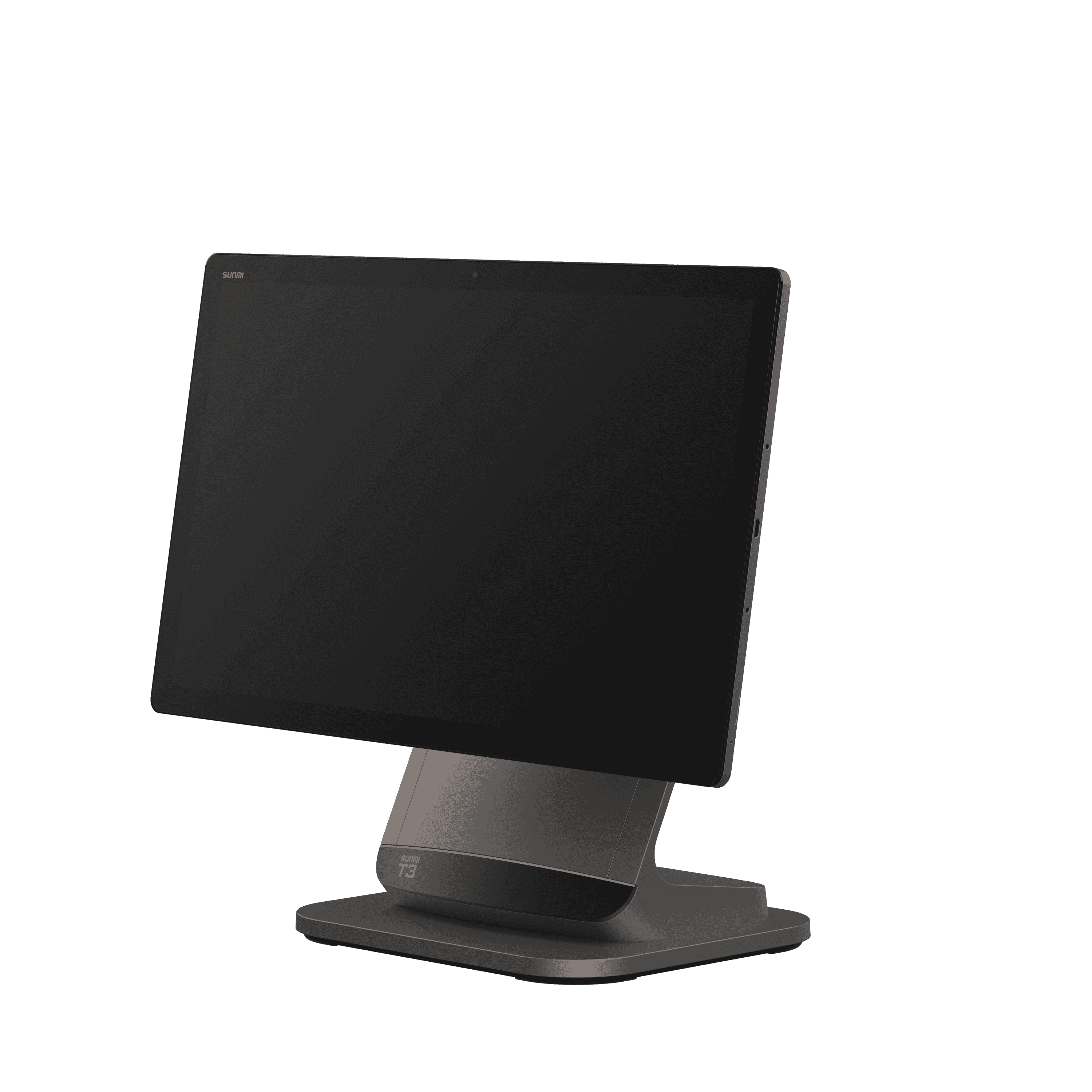 Close-up of SUNMI T3 POS terminal screen with sleek black design