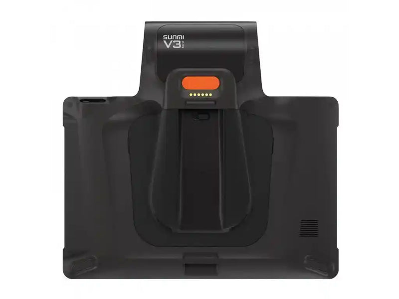 Back view of SUNMI V3 MIX Android POS device with barcode scanner and charging port