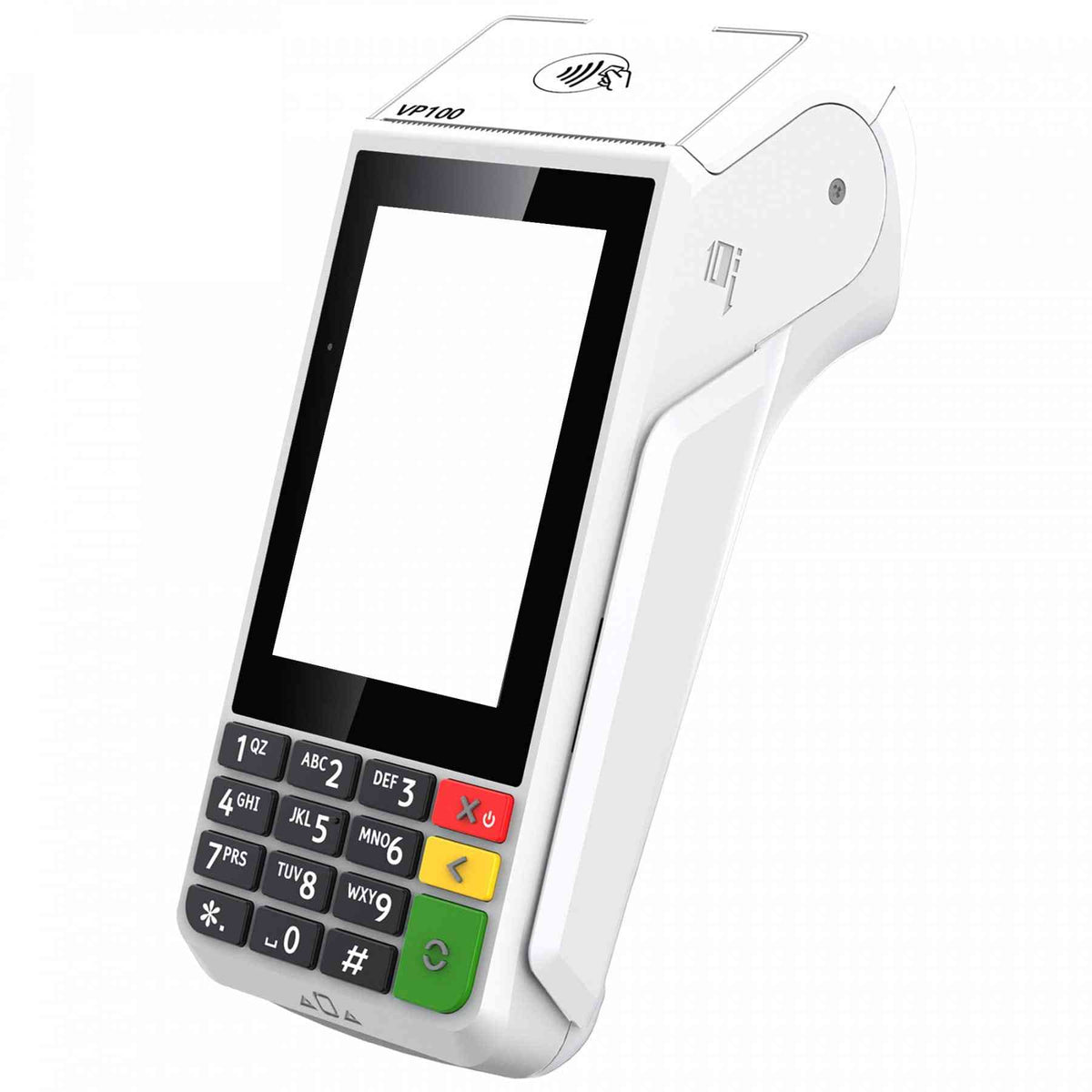 White POS terminal with touchscreen and card reader