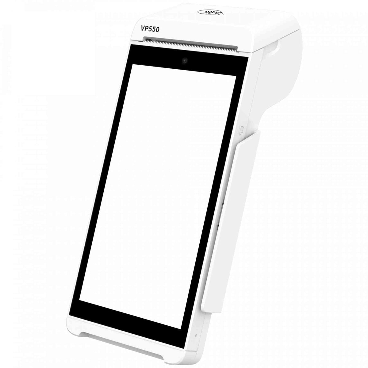 White portable VP550 POS terminal with printer and connectivity ports