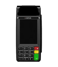 Front view of Castles Vega3000 POS terminal with keypad and display