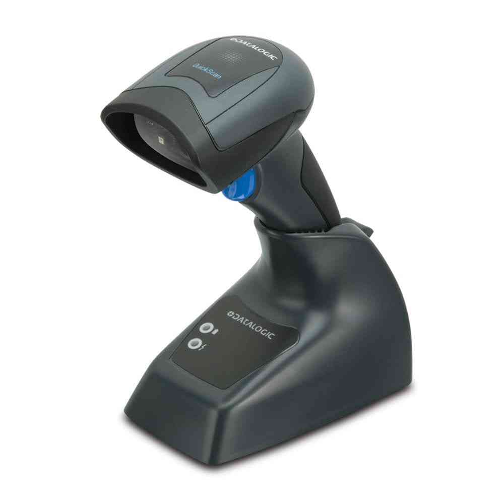 Datalogic QBT2430 wireless barcode scanner on charging dock