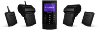 Multiple views of Equinox Luxe6200m countertop terminal with display and card reader