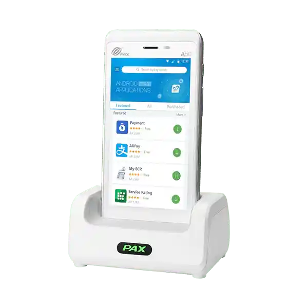 PAX A77 Charging Base with smartphone