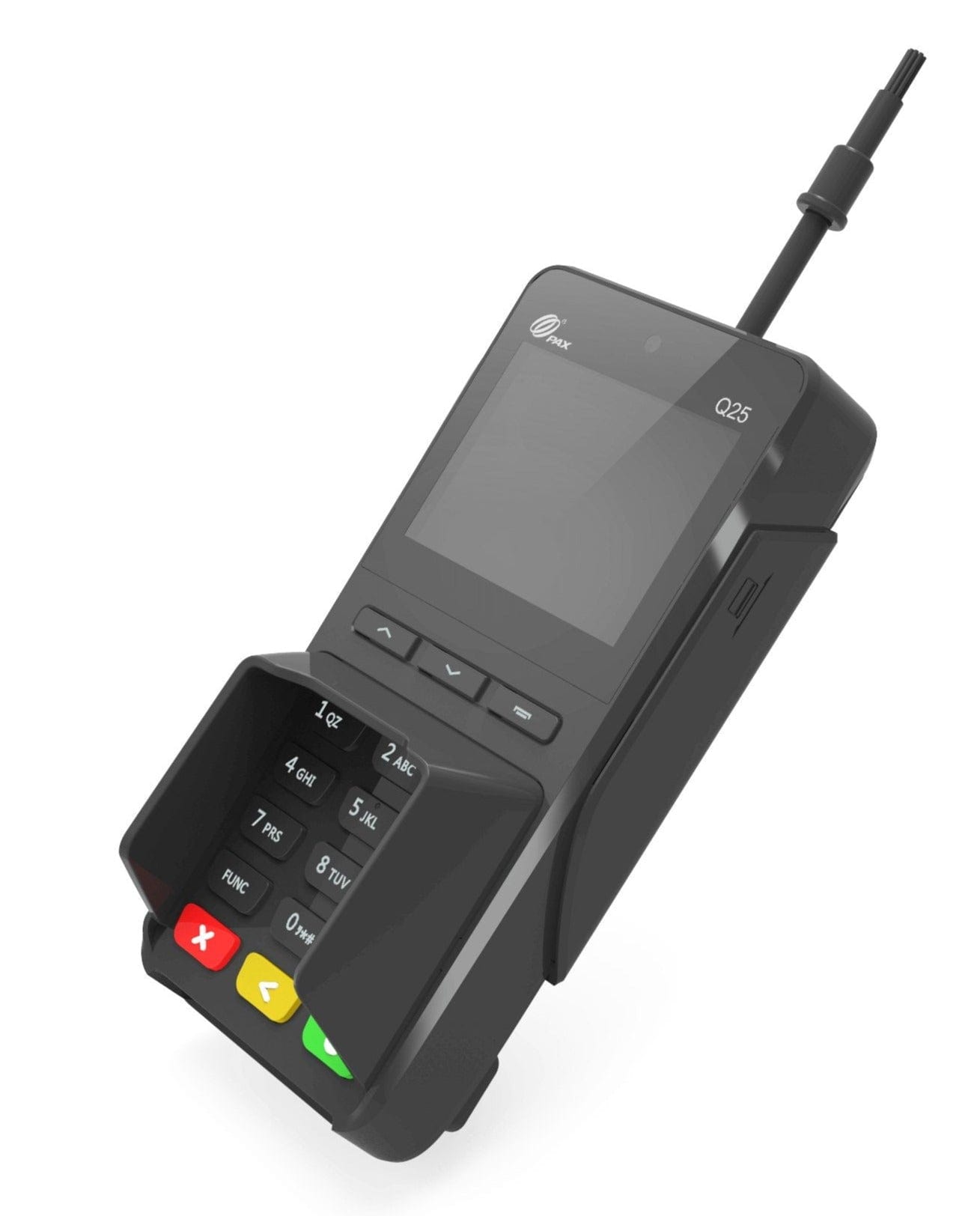 PAX Q25 wireless payment terminal with antenna for secure transactions