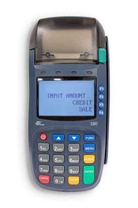 Refurbished PAX S80 payment terminal with blue casing and LCD screen