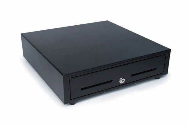 Black cash drawer with lock and coin slots